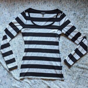 Express Black and Gray Striped Women's Top